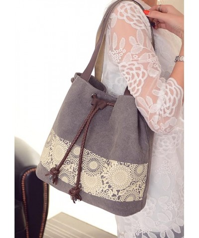 Printed Handbag for Women Cotton Canvas Shoulder Bag Retro Satchel Top Handle Tote Bag Casual Purse with Drawstring Brown $15...