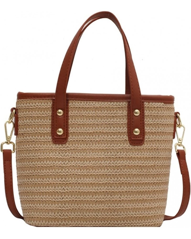 Casual Hand-woven Straw Crossbody Bags for Women Bucket Shoulder Bag Women Handbag Beach Straw Shopper Shopper Bags Brown $20...