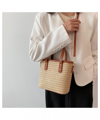 Casual Hand-woven Straw Crossbody Bags for Women Bucket Shoulder Bag Women Handbag Beach Straw Shopper Shopper Bags Brown $20...