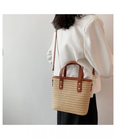 Casual Hand-woven Straw Crossbody Bags for Women Bucket Shoulder Bag Women Handbag Beach Straw Shopper Shopper Bags Brown $20...