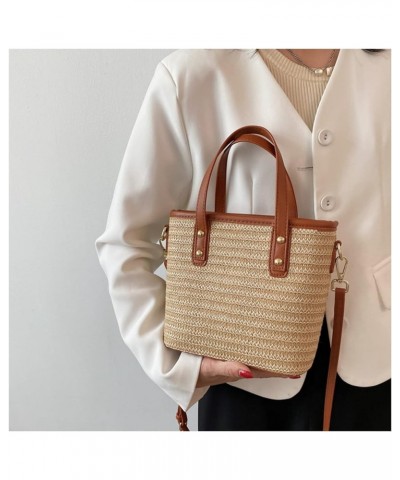 Casual Hand-woven Straw Crossbody Bags for Women Bucket Shoulder Bag Women Handbag Beach Straw Shopper Shopper Bags Brown $20...