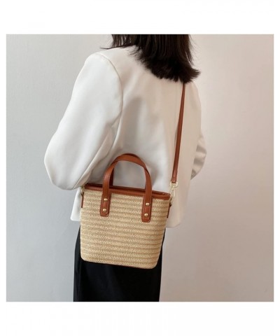 Casual Hand-woven Straw Crossbody Bags for Women Bucket Shoulder Bag Women Handbag Beach Straw Shopper Shopper Bags Brown $20...