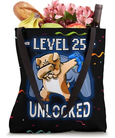 Level 25 Unlocked Funny Dabbing Bulldog Gamer 25th Birthday Tote Bag $12.96 Totes