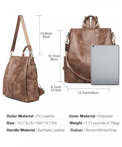 Womens Backpack Purse Ladies Large Vegan Leather Travel Convertible Anti Theft Backpack Brown-2 $17.64 Backpacks