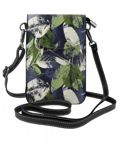 Abstract Leaves and Flowers Grunge Texture Crossbody Wallet Phone Bag for Women Mini Shoulder Bag Cell Phone Purse $16.65 Cro...