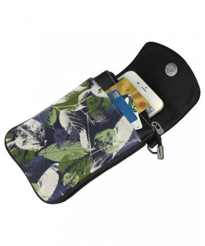 Abstract Leaves and Flowers Grunge Texture Crossbody Wallet Phone Bag for Women Mini Shoulder Bag Cell Phone Purse $16.65 Cro...