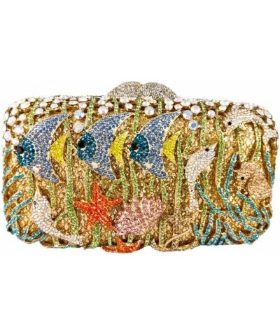 Under the Sea World Crystal Evening Clutch Women Starfish Rhinestone Handbags and Purses for Party Cocktail, Gold Gold $114.1...