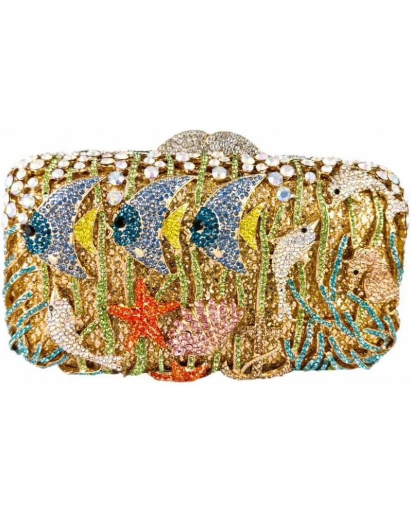 Under the Sea World Crystal Evening Clutch Women Starfish Rhinestone Handbags and Purses for Party Cocktail, Gold Gold $114.1...