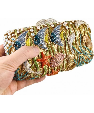 Under the Sea World Crystal Evening Clutch Women Starfish Rhinestone Handbags and Purses for Party Cocktail, Gold Gold $114.1...