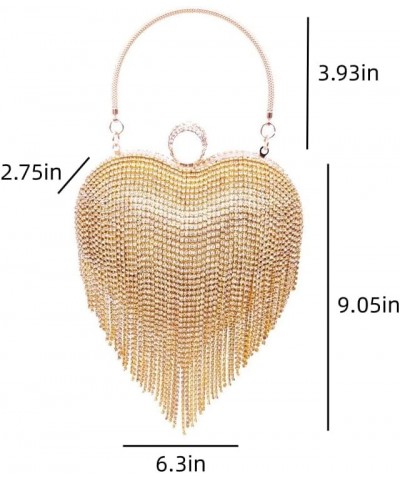 Women Luxury Heart Shape Tassel Evening Clutch Bag Rhinestones Wedding Party Purse Handbag Black Gold $22.89 Evening Bags