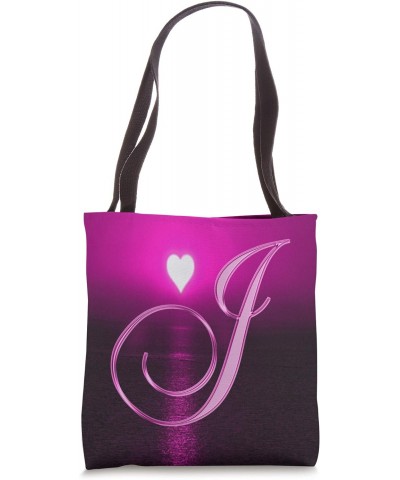 J Pink Heart Beach Ocean Lake Sun Moon Initial Letter Name Tote Bag $13.11 Totes