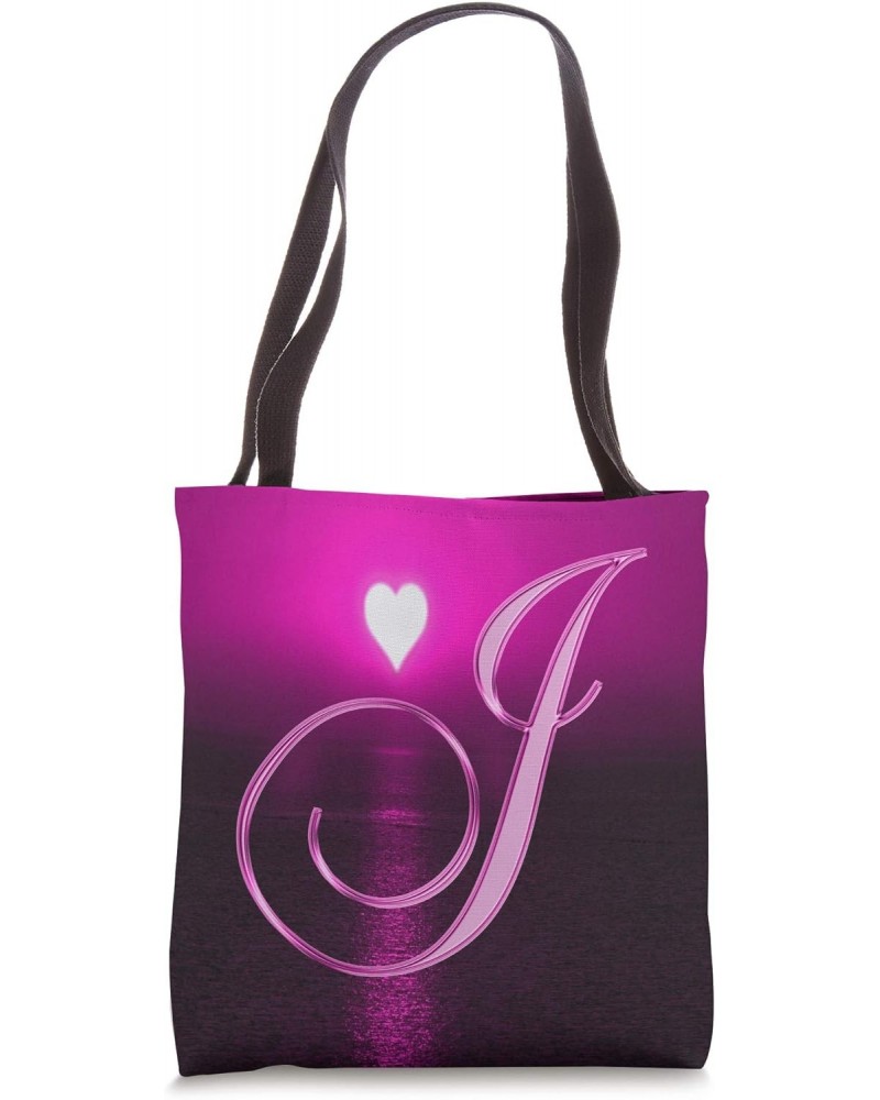 J Pink Heart Beach Ocean Lake Sun Moon Initial Letter Name Tote Bag $13.11 Totes