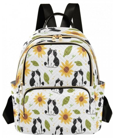 Backpack Purse for Women Cartoon Cat Sunflower and Leaf Casual Shoulder Bag Small Backpack M Medium $14.04 Backpacks