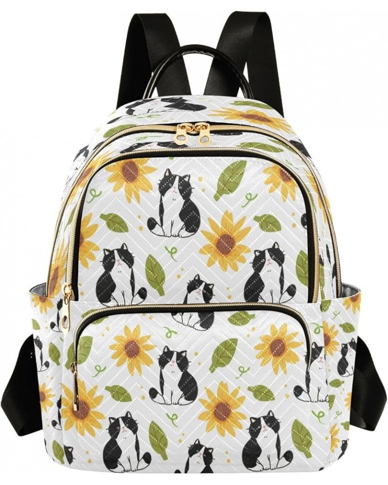 Backpack Purse for Women Cartoon Cat Sunflower and Leaf Casual Shoulder Bag Small Backpack M Medium $14.04 Backpacks