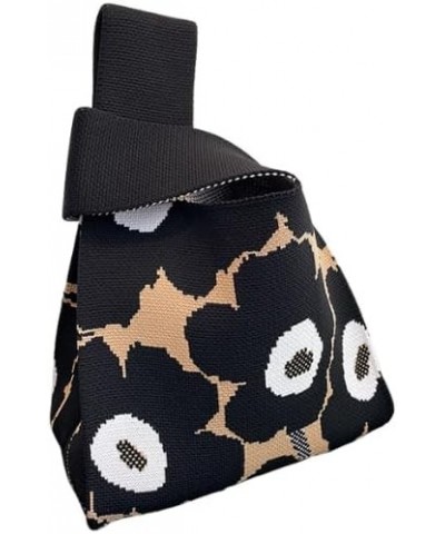 Cute Knit Handbag for Women Girls, Kawaii Colorful Flower Chic Design Tote Purse Preppy Stuff Woven Top Handle Bags Black $14...