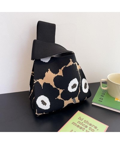 Cute Knit Handbag for Women Girls, Kawaii Colorful Flower Chic Design Tote Purse Preppy Stuff Woven Top Handle Bags Black $14...