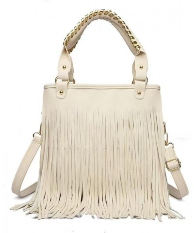 Large Women Tassel Fringe Shoulder bag Big Tote Messenger Handbag Hobo Cross Body Bag Vegan Leather White $15.95 Crossbody Bags