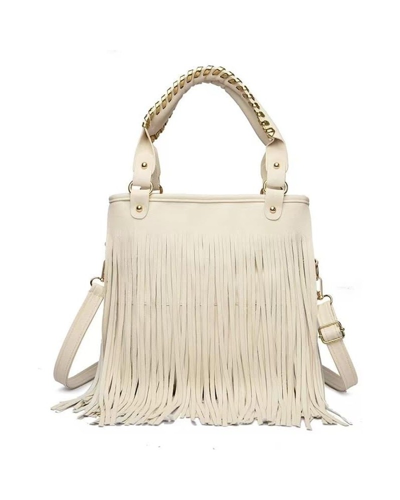 Large Women Tassel Fringe Shoulder bag Big Tote Messenger Handbag Hobo Cross Body Bag Vegan Leather White $15.95 Crossbody Bags