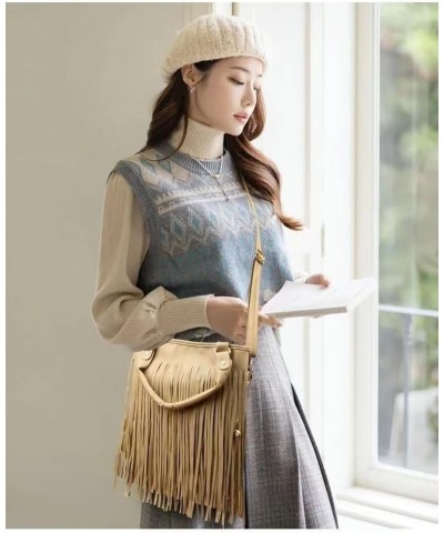 Large Women Tassel Fringe Shoulder bag Big Tote Messenger Handbag Hobo Cross Body Bag Vegan Leather White $15.95 Crossbody Bags