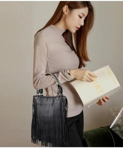 Large Women Tassel Fringe Shoulder bag Big Tote Messenger Handbag Hobo Cross Body Bag Vegan Leather White $15.95 Crossbody Bags