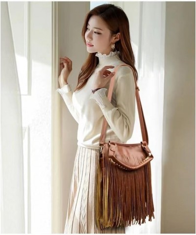 Large Women Tassel Fringe Shoulder bag Big Tote Messenger Handbag Hobo Cross Body Bag Vegan Leather White $15.95 Crossbody Bags