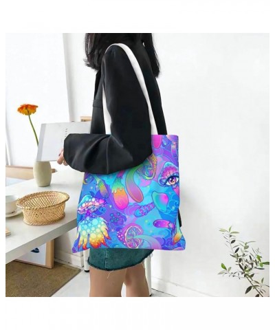 Lovely Cartoon Witchcraft Cat Skull Single Shoulder Fashion Canvas Tote Shopping Bags Handbags For Men And Women Magic Mushro...