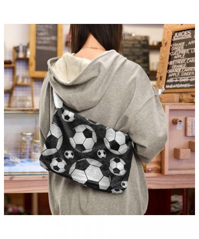 Women Boho Handbag Cute Soccer Ball Black White Underarm Bag Tote Bag Shoulder Bag Crossbody Bag Fluffy Cell Phone Purse Patr...