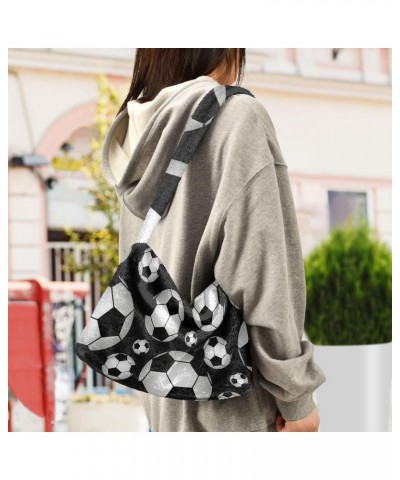 Women Boho Handbag Cute Soccer Ball Black White Underarm Bag Tote Bag Shoulder Bag Crossbody Bag Fluffy Cell Phone Purse Patr...