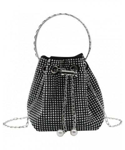 Women Rhinestone Evening Clutch Luxury Diamond Bucket Bag with Drawstring shining Crossbody Shoulder Purse for Prom Silver $1...