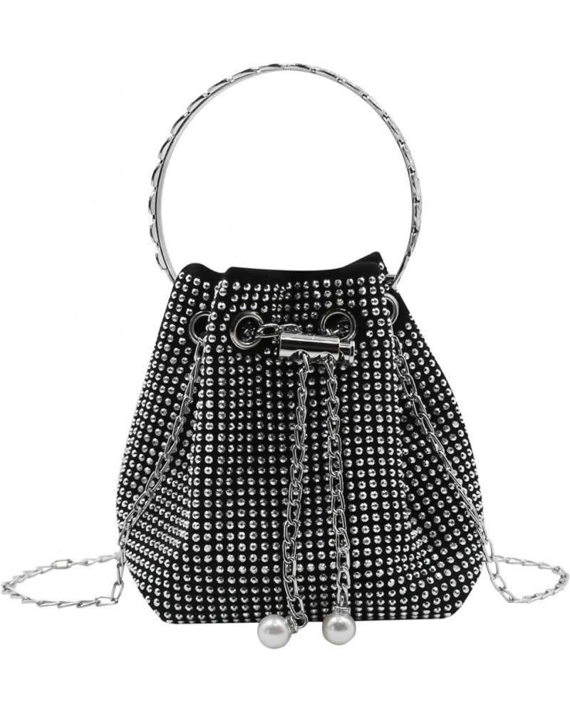 Women Rhinestone Evening Clutch Luxury Diamond Bucket Bag with Drawstring shining Crossbody Shoulder Purse for Prom Silver $1...