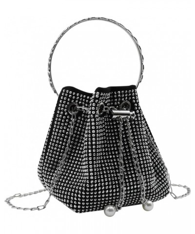 Women Rhinestone Evening Clutch Luxury Diamond Bucket Bag with Drawstring shining Crossbody Shoulder Purse for Prom Silver $1...