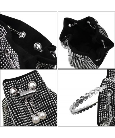 Women Rhinestone Evening Clutch Luxury Diamond Bucket Bag with Drawstring shining Crossbody Shoulder Purse for Prom Silver $1...