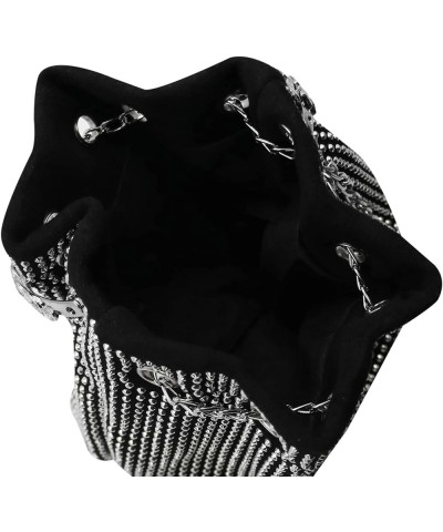 Women Rhinestone Evening Clutch Luxury Diamond Bucket Bag with Drawstring shining Crossbody Shoulder Purse for Prom Silver $1...