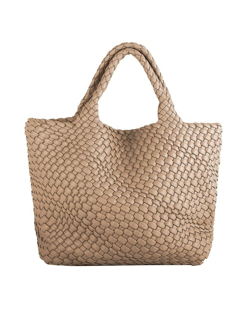 Woven Bag for Women Large Tote Bag with Clutch PU Leather Handwoven Beach Bag Satchel Handmade Casual Purses 2023 Khaki $32.2...