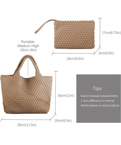 Woven Bag for Women Large Tote Bag with Clutch PU Leather Handwoven Beach Bag Satchel Handmade Casual Purses 2023 Khaki $32.2...