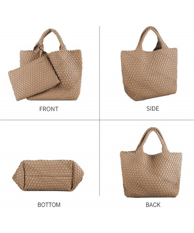 Woven Bag for Women Large Tote Bag with Clutch PU Leather Handwoven Beach Bag Satchel Handmade Casual Purses 2023 Khaki $32.2...