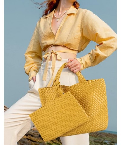 Woven Bag for Women Large Tote Bag with Clutch PU Leather Handwoven Beach Bag Satchel Handmade Casual Purses 2023 Khaki $32.2...