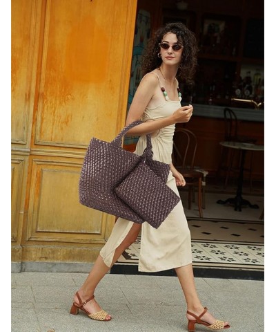 Woven Bag for Women Large Tote Bag with Clutch PU Leather Handwoven Beach Bag Satchel Handmade Casual Purses 2023 Khaki $32.2...