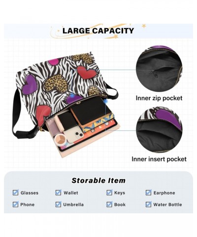 Leopard Print Heart Pattern Shoulder Bag Large Slouchy Hobo Bag for Women Men Waterproof PU Leather Crossbody Handbag Casual ...