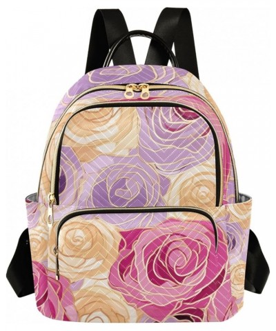 Mini Backpack Purse for Women, Gold Purple Pink Flower Travel Bag Casual Daypack Shoulder Bag Small $16.95 Backpacks