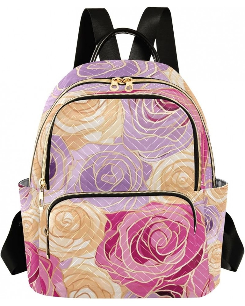 Mini Backpack Purse for Women, Gold Purple Pink Flower Travel Bag Casual Daypack Shoulder Bag Small $16.95 Backpacks