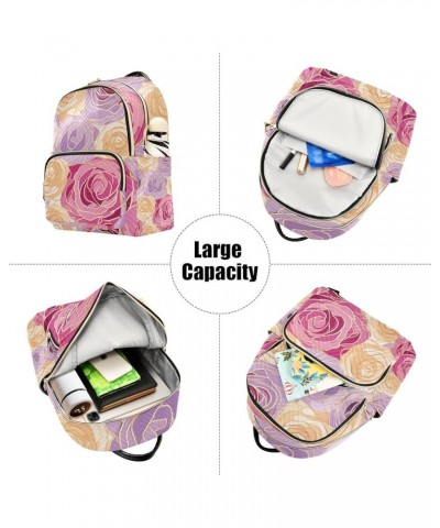 Mini Backpack Purse for Women, Gold Purple Pink Flower Travel Bag Casual Daypack Shoulder Bag Small $16.95 Backpacks