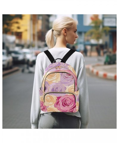 Mini Backpack Purse for Women, Gold Purple Pink Flower Travel Bag Casual Daypack Shoulder Bag Small $16.95 Backpacks