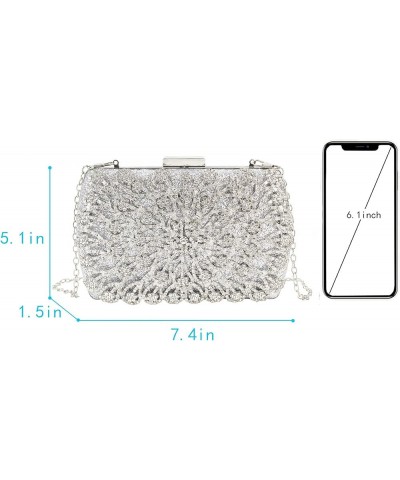 Leopard Print Clutch Purse for Women Diamond Crystal Evening Bag Metal Chain Party Cocktail Wedding Dinner Handbag Silver $25...