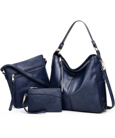 3PCS Set Handbag and Purses for Women Uique Leather Shoulder Bag Multifunction Shopper Work Crossbody Satchel Clutch Blue $35...