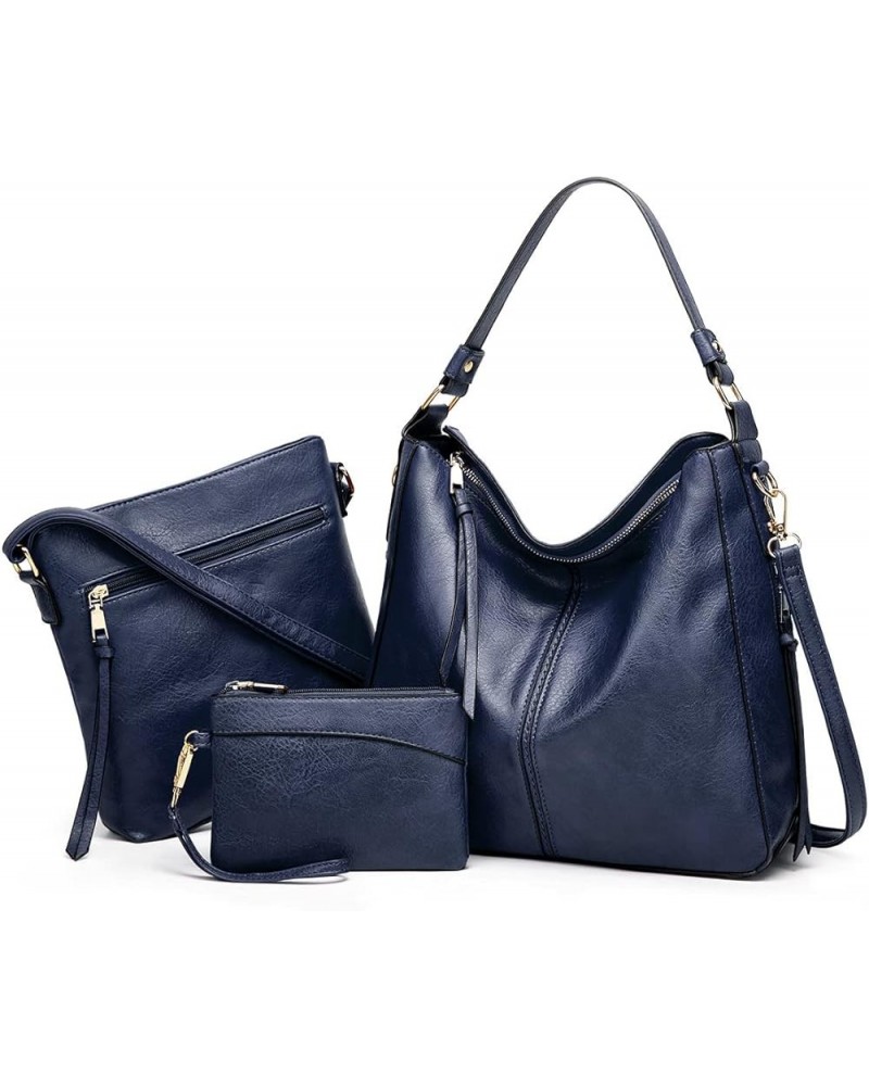 3PCS Set Handbag and Purses for Women Uique Leather Shoulder Bag Multifunction Shopper Work Crossbody Satchel Clutch Blue $35...