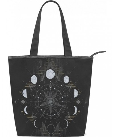 Tote Bag Golden Moon Phases Mystical Canvas Zippered Tote Handbag for Women with 2 Interior Pockets $11.50 Totes