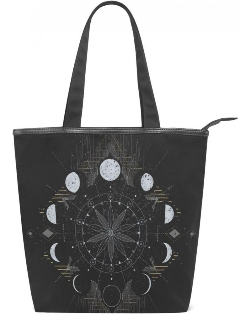 Tote Bag Golden Moon Phases Mystical Canvas Zippered Tote Handbag for Women with 2 Interior Pockets $11.50 Totes