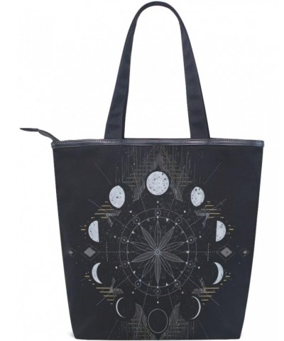 Tote Bag Golden Moon Phases Mystical Canvas Zippered Tote Handbag for Women with 2 Interior Pockets $11.50 Totes