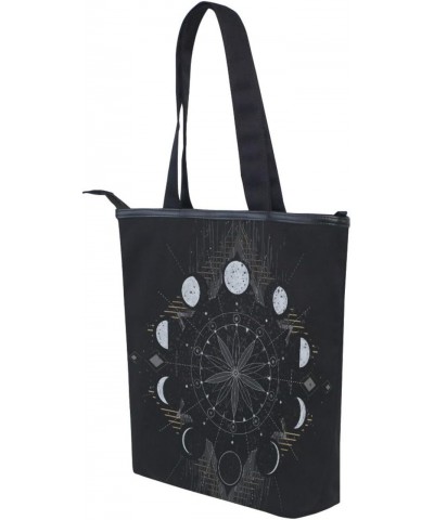 Tote Bag Golden Moon Phases Mystical Canvas Zippered Tote Handbag for Women with 2 Interior Pockets $11.50 Totes